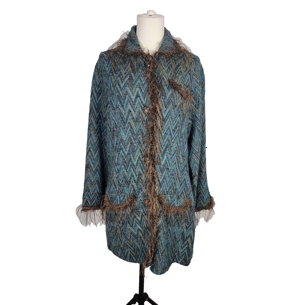 Suzette Knit Jacket Chevron With Eyelash Fringe Large USA
